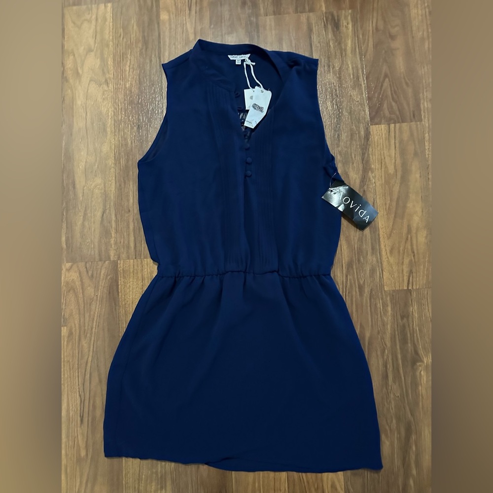 Pleated navy chiffon dress